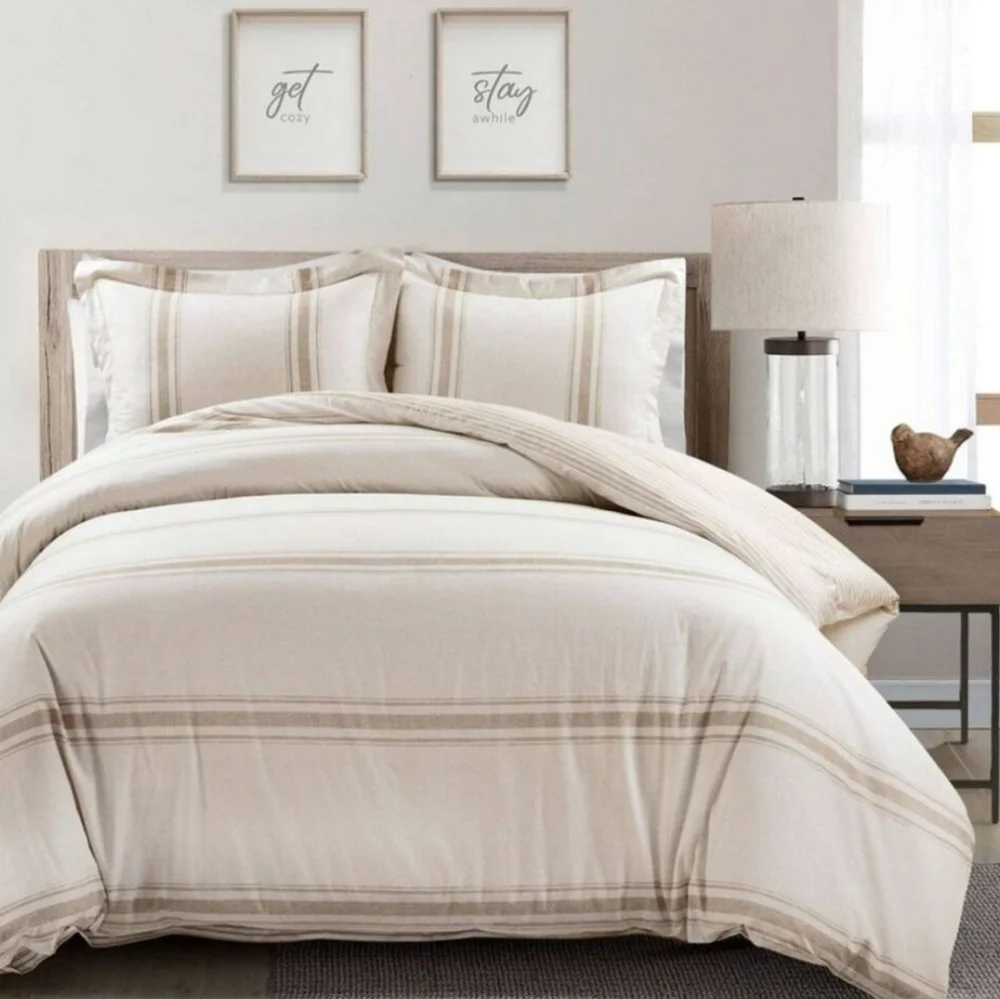 Lush Decor - 3pc King Farmhouse Stripe Reversible Duvet Set Tan Trend - Picture 14 of 14